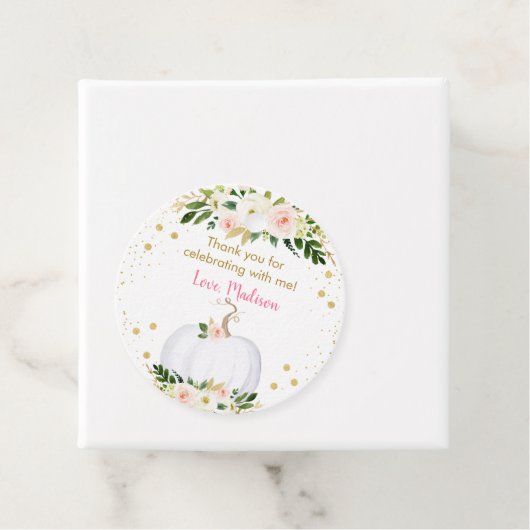 Little Pumpkin Pink Gold Day Bedankjes Labels (In situ)