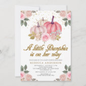 Little Pumpkin Pink Gold Floral Baby shower Kaart (Voorkant)