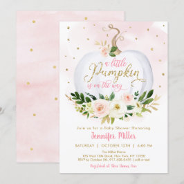 Little Pumpkin Pink Gold Floral Baby shower Kaart