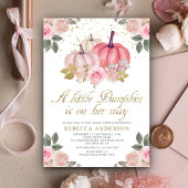 Little Pumpkin Pink Gold Floral Baby shower Kaart