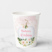 Little Pumpkin Pink Gold Floral Birthday Papieren Bekers (Achterkant)
