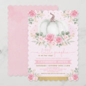 Little Pumpkin Pink Gold Floral Herfst Baby shower Kaart (Voorkant / Achterkant)