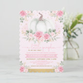 Little Pumpkin Pink Gold Floral Herfst Baby shower Kaart (Staand voorkant)