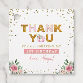 Little Pumpkin Pink Gold Floral Meisje 1e Verjaard Bedankjes Labels