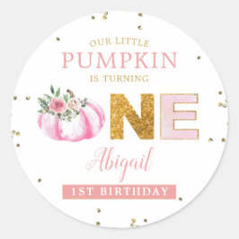 Little Pumpkin Pink Gold Floral Meisje 1e Verjaard Ronde Sticker