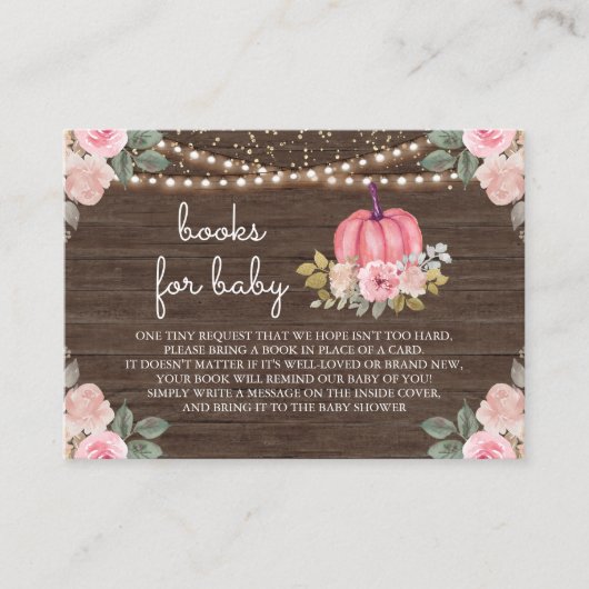 Little Pumpkin Pink Gold Floral Wood Book Request Informatiekaartje (Voorkant)