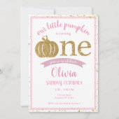 Little Pumpkin Pink Gold Glitter First Birthday Kaart (Voorkant)