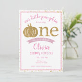 Little Pumpkin Pink Gold Glitter First Birthday Kaart (Staand voorkant)
