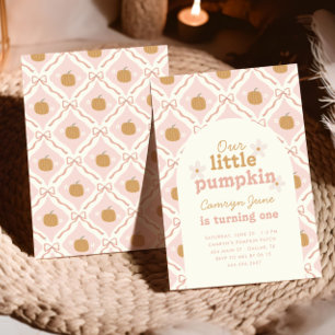 Little Pumpkin Pink Preppy Coquette 1e verjaardag Kaart
