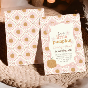 Little Pumpkin Pink Preppy Coquette 1e verjaardag Kaart