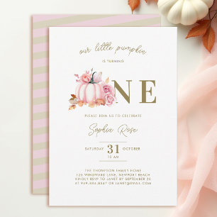 Little Pumpkin Pink Roses Waterverf 1e verjaardag Kaart
