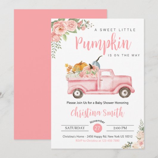Little Pumpkin Pink Rustic Truck Baby Meisje Douch Kaart (Voorkant / Achterkant)