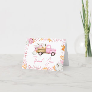 Little Pumpkin Pink Truck Herfst Baby shower Bedankkaart