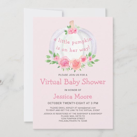 Little Pumpkin Pink Virtual Baby shower Invitation Kaart (Voorkant)