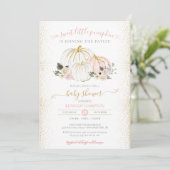 Little Pumpkin Pink White Gold Girl Baby shower Kaart (Staand voorkant)