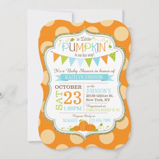 Little Pumpkin Polka-stippen Baby shower Invitatio Kaart (Voorkant)