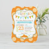Little Pumpkin Polka-stippen Baby shower Invitatio Kaart (Staand voorkant)