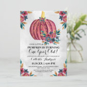 Little Pumpkin Red Floral Waterverf 1e verjaardag Kaart (Staand voorkant)