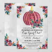 Little Pumpkin Red Floral Waterverf 1e verjaardag Kaart (Voorkant / Achterkant)