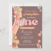 Little Pumpkin Retro 1st Birthday Invitation Kaart (Voorkant)