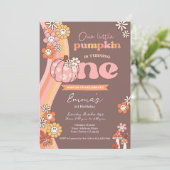 Little Pumpkin Retro 1st Birthday Invitation Kaart (Staand voorkant)