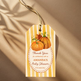 Little pumpkin retro stripes baby shower favor cadeaulabel