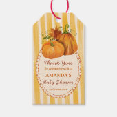 Little pumpkin retro stripes baby shower favor cadeaulabel (Voorkant)