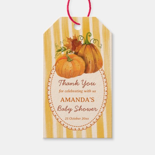 Little pumpkin retro stripes baby shower favor cadeaulabel (Voorkant)