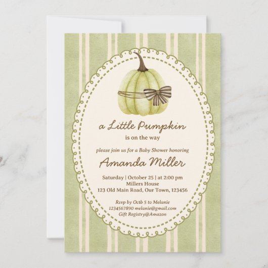 Little pumpkin retro stripes baby shower kaart (Voorkant)