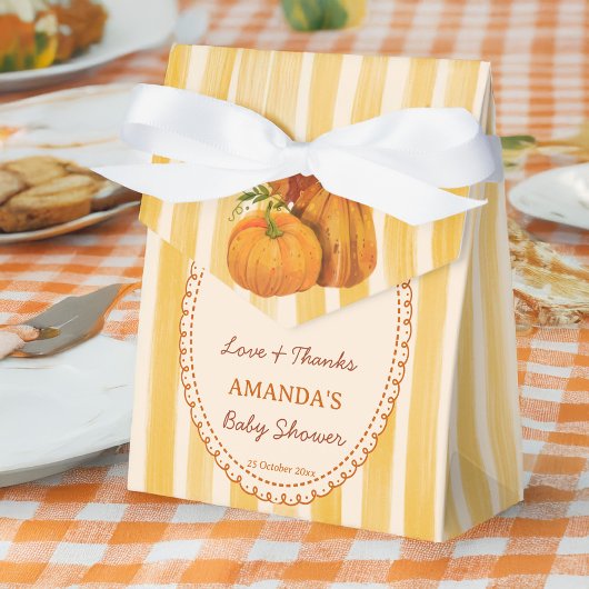 Little pumpkin retro stripes baby shower monogram bedankdoosjes