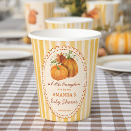 Little pumpkin retro stripes baby shower monogram papieren bekers