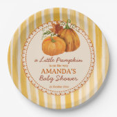 Little pumpkin retro stripes baby shower monogram papieren bordje (Voorkant)