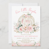 Little Pumpkin Roos Goud Roze Bloemen 1e Verjaarda Kaart (Voorkant)