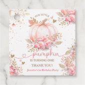 Little Pumpkin Roze Bloemen Meisje Herfst 1e Verja Bedankjes Labels (Voorkant)