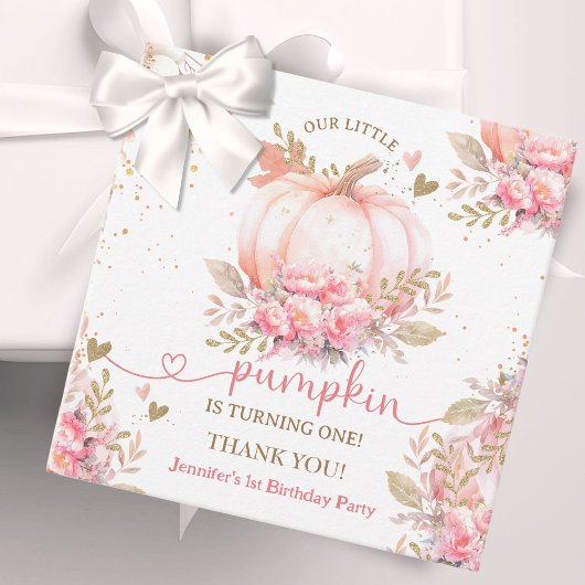 Little Pumpkin Roze Bloemen Meisje Herfst 1e Verja Bedankjes Labels