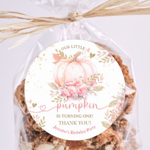 Little Pumpkin Roze Bloemen Meisje Herfst 1e Verja Ronde Sticker