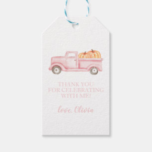 Little Pumpkin roze vrachtwagen eerste verjaardag  Cadeaulabel