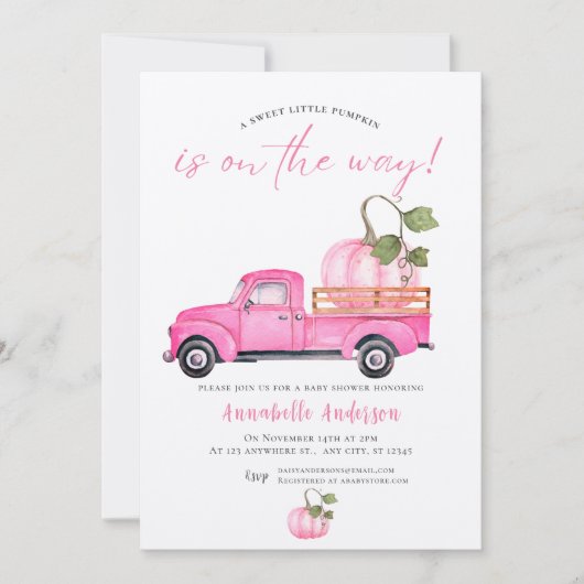 Little Pumpkin Roze waterverf Meisje Baby shower Kaart (Voorkant)