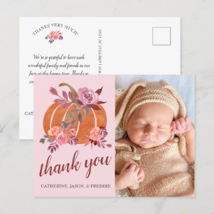 Little Pumpkin Rustic Autumn Baby shower Dank u Briefkaart