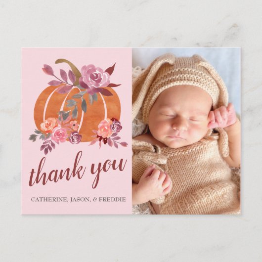 Little Pumpkin Rustic Autumn Baby shower Dank u Briefkaart (Voorkant)