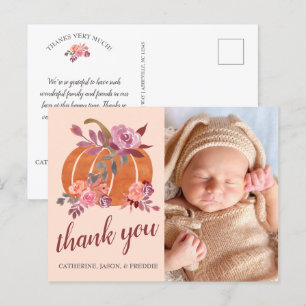 Little Pumpkin Rustic Autumn Baby shower Dank u Briefkaart