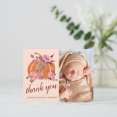 Little Pumpkin Rustic Autumn Baby shower Dank u Briefkaart (Staand voorkant)