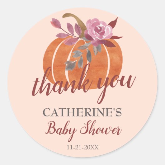 Little Pumpkin Rustic Autumn Baby shower Dank u Ronde Sticker (Voorkant)