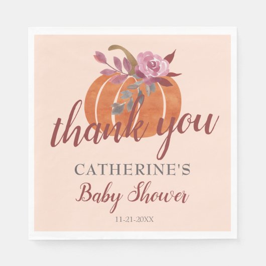 Little Pumpkin Rustic Autumn Baby shower Dank u Servet (Voorkant)