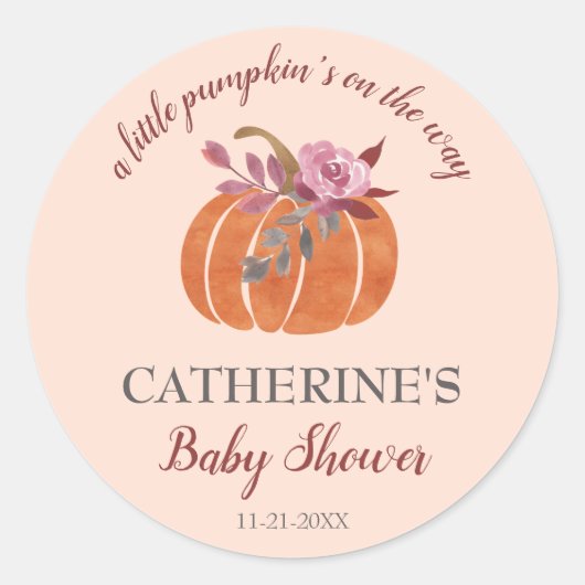 Little Pumpkin Rustic Autumn Floral Baby shower Ronde Sticker (Voorkant)