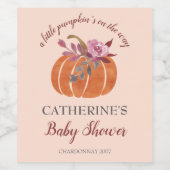 Little Pumpkin Rustic Autumn Floral Baby shower Wijn Etiket (Enkel label)