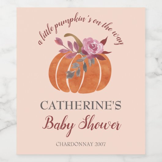 Little Pumpkin Rustic Autumn Floral Baby shower Wijn Etiket (Enkel label)