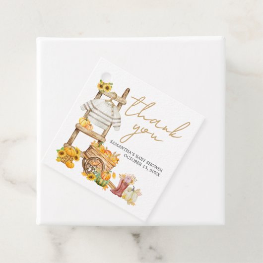 Little Pumpkin Rustic Baby shower Square Bedankjes Labels (In situ)