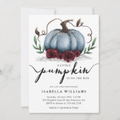 Little Pumpkin Rustic Blue Silver Baby shower Kaart (Voorkant)