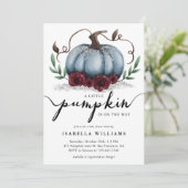 Little Pumpkin Rustic Blue Silver Baby shower Kaart (Staand voorkant)